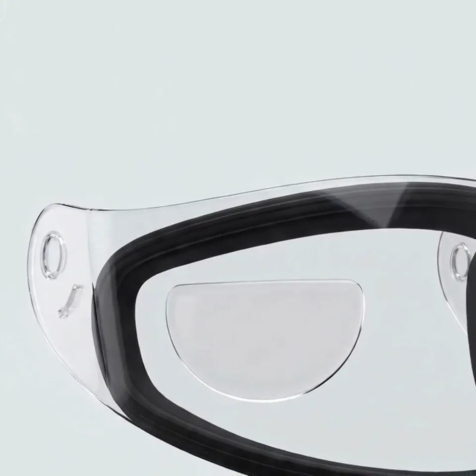 Inside a clear visor