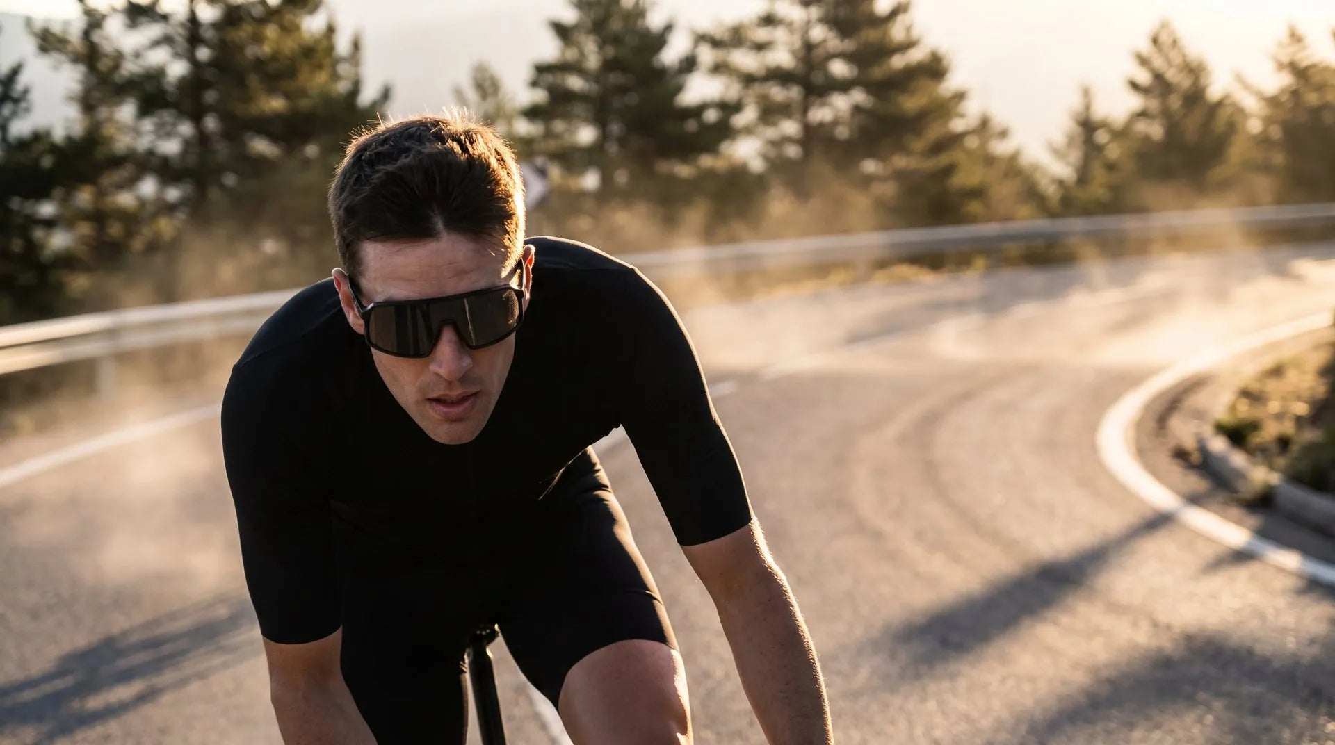 A road cyclist on a forest road