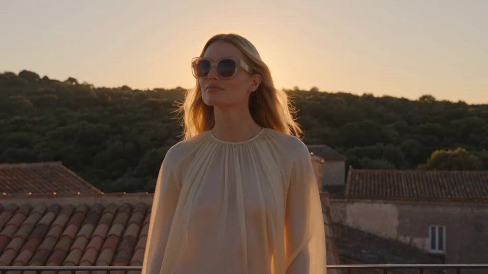 A woman in sunglasses at golden hour
